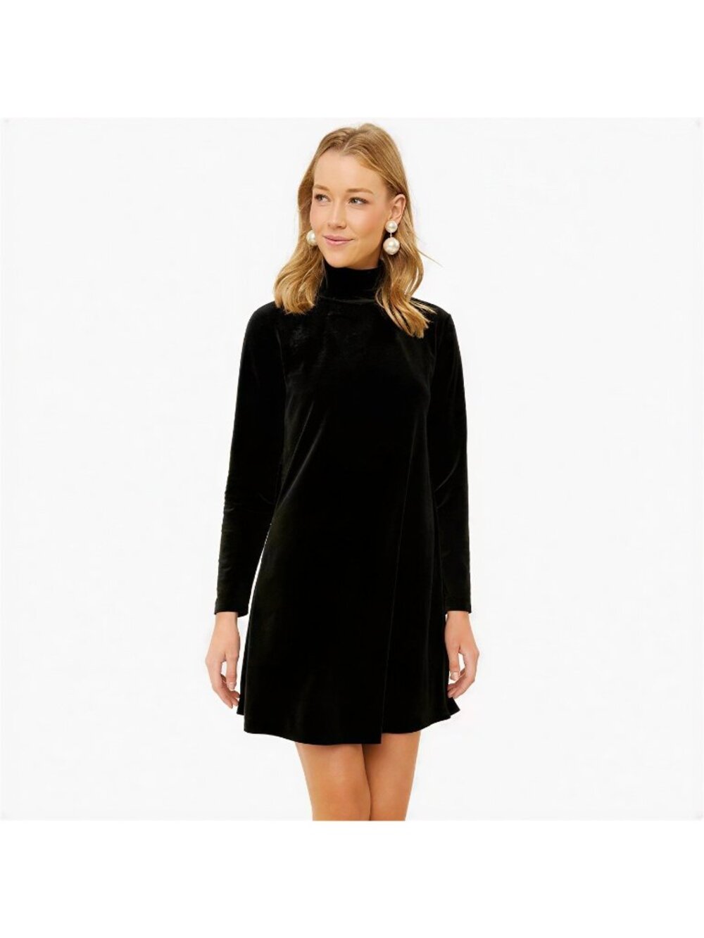 Pomander Place by Tuckernuck Black Velvet Mottershead Dress S Mock Neck A-Line